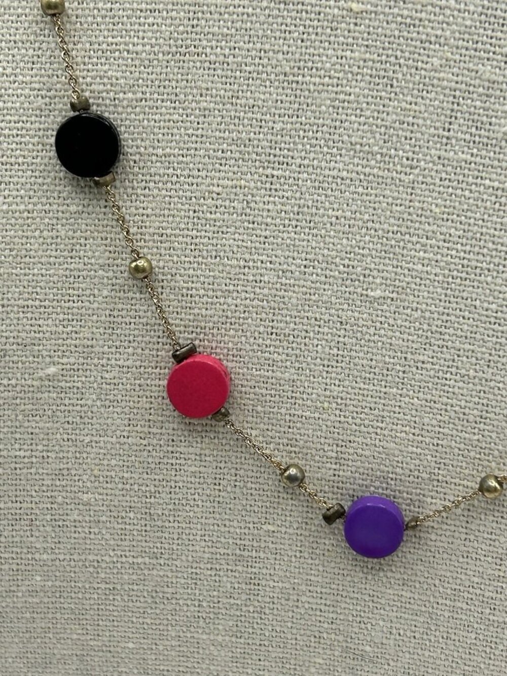 Vintage Colorful Painted Metal Bead Necklace Gold Tone Chain Boho Mod Retro Fun - Picture 8 of 16